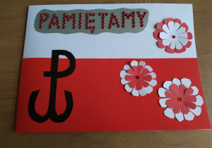 Kartka biało-czerwona z napisem Pamiętamy, poniżej symbol Polski Walczącej.