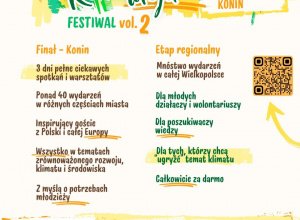 Kolorowy plakat reklamujący wydarzenie. Przeważają kolory żółty i zielony.