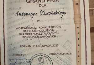Dyplom z finału Wojewódzkiego Konkursu gry na fletach podłużnych