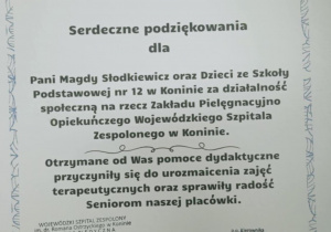 Podziękowanie w formie dyplomu za akcję charytatywną