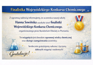 Dyplom dla Finalistki Wojewódzkiego Konkursu Chemicznego